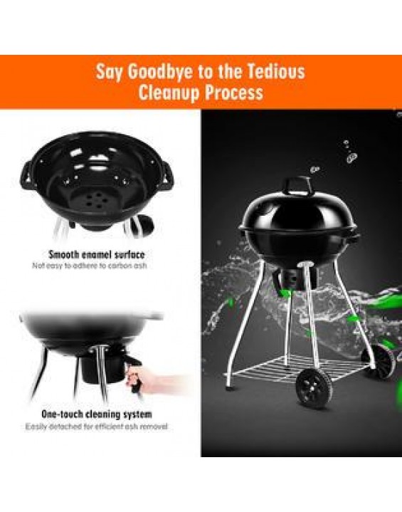 Goplus 18.5-Inch Kettle Charcoal Grill BBQ Outdoor Backyard Cooking with Wheels Black