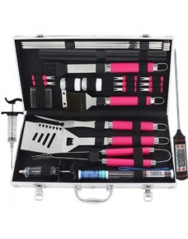 Grilljoy Box, Kit Cookware, of Steel Stainless with Handle Pink 25 Parts