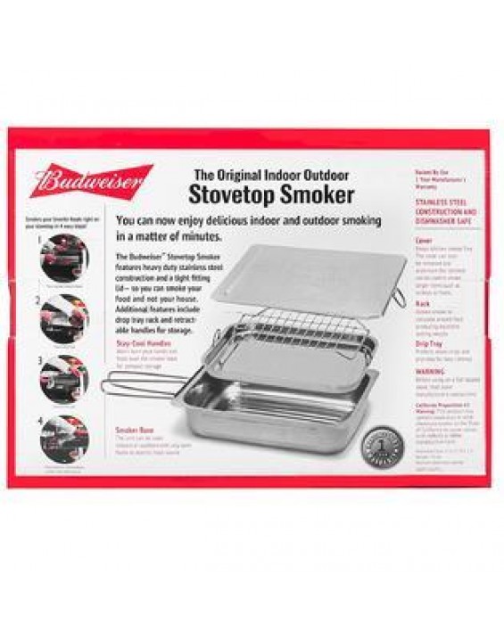 Camerons Products Budweiser Stovetop Smoker - The Original Stainless Steel Smoker with Wood Chips - Works over any heat source, indoor or outdoor