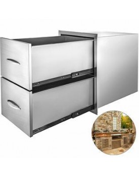 VEVOR 24X 18 Stainless Steel Double Drawer Silver Outdoor Kitchen Home Outdoor