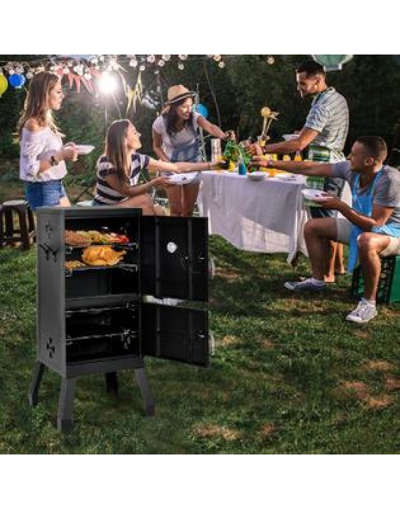 Gymax Vertical Charcoal Smoker BBQ Barbecue Grill w/ Temperature Gauge Outdoor Black