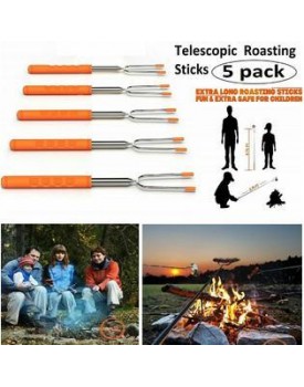 Branded Campfire 5 Marshmallow Roasting Sticks Telescopic Hot Dog Extending Fork FirePit
