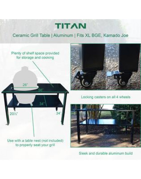Titan Great Outdoors Titan Ceramic Grill Table| Aluminum | Fits XL BGE and Kamado Joe