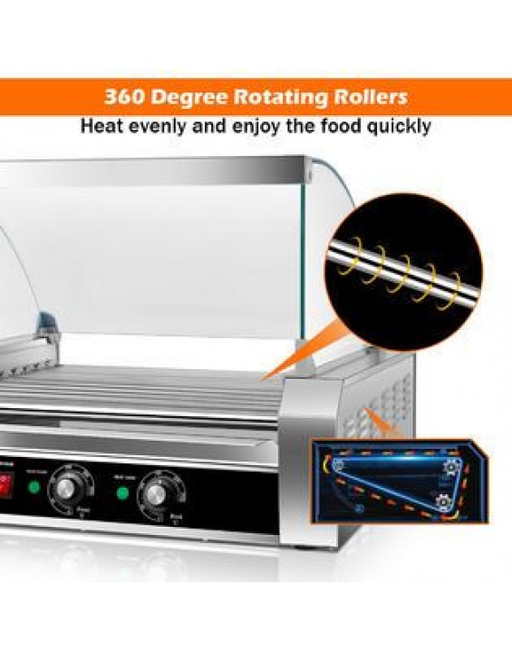 Goplus Commercial 30 Hot Dog 11 Roller Grill Cooker Machine W/ cover CE new