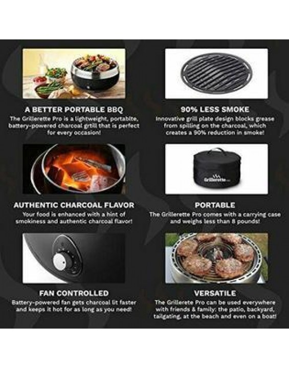 TableTop Chefs Grillerette Pro - The Smartest Portable (Grillerette Pro - Anthracite Black)