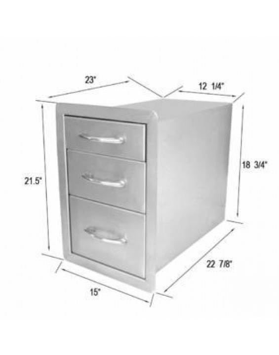 Stanbroil 15w x 21.5h x 23 Depth,Outdoor Kitchen Stainless Steel Triple Access Drawer