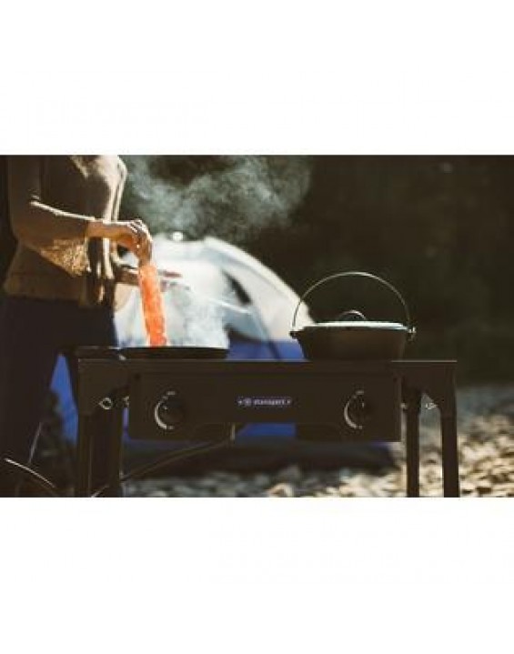 Stansport Cast Iron Stove Camping Heavy Duty Steel Frame Campsite Cook 2 Burner with Stand