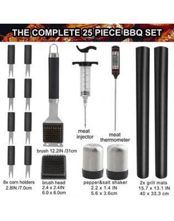 Grilljoy ensemble barbecue, 25pcs of steel stainless accessories bbq with mango