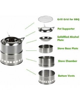Ohuhu Camping Stove Stainless Steel Backpacking Portable Wood Burning Hike Camp