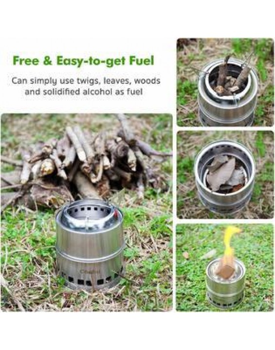 Ohuhu Camping Stove Stainless Steel Backpacking Portable Wood Burning Hike Camp