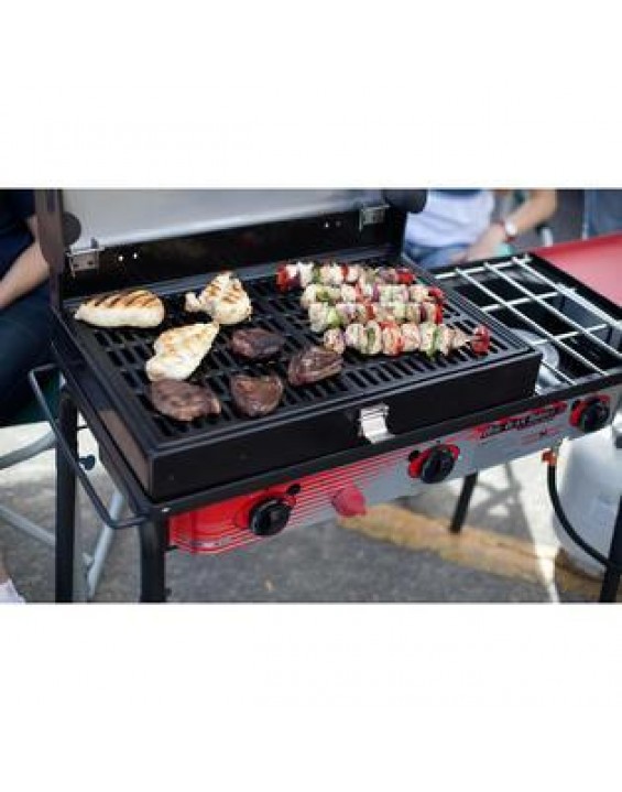 Camp Chef Portable Grill Barbecue Box 3 Burner Cast Iron Grates Outdoor Cooking BBQ Party