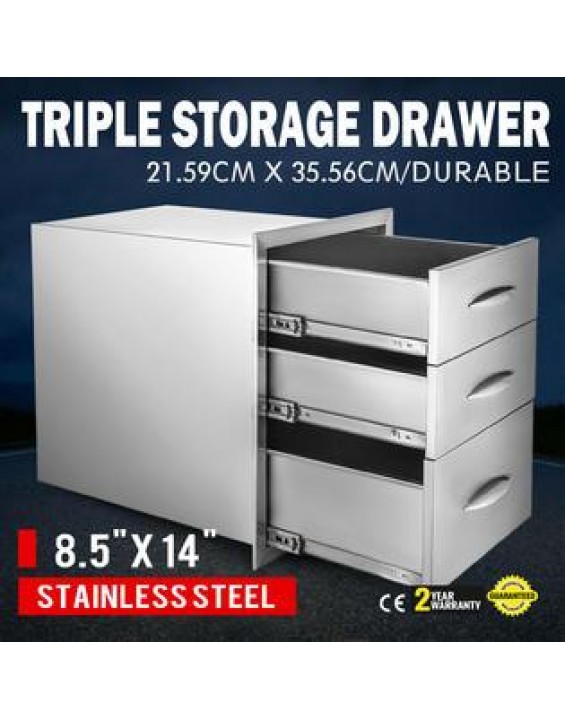 VEVOR 18 x 23BBQ Walled Triple Drawers Access Stainless Steel Storage Cabinet