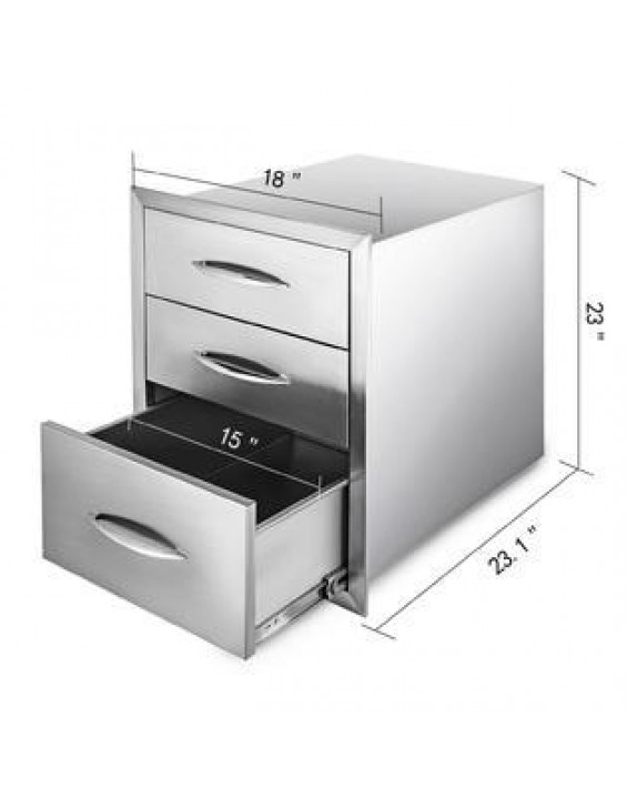 VEVOR 18 x 23BBQ Walled Triple Drawers Access Stainless Steel Storage Cabinet