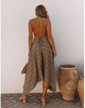 Shelton Tencel Striped Versatile Halter Dress