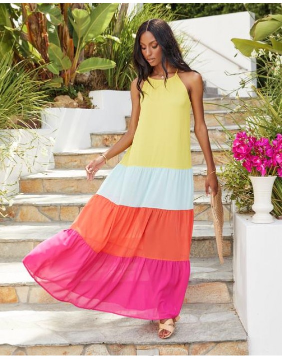 Naxos Colorblock Halter Maxi Dress