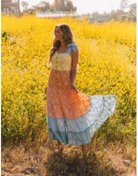 Faint Rainbow Cotton Textured Maxi Dress