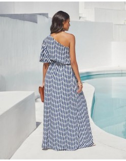 Crete Printed One Shoulder Maxi Dress