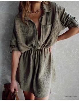 Remy Cotton Pocketed Shirt Dress - Olive