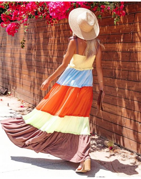 Blissful Season Smocked Colorblock Tiered Maxi Dress