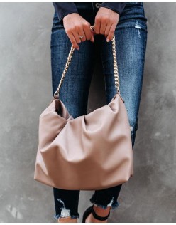 Elegance Slouchy Chain Handbag - Putty